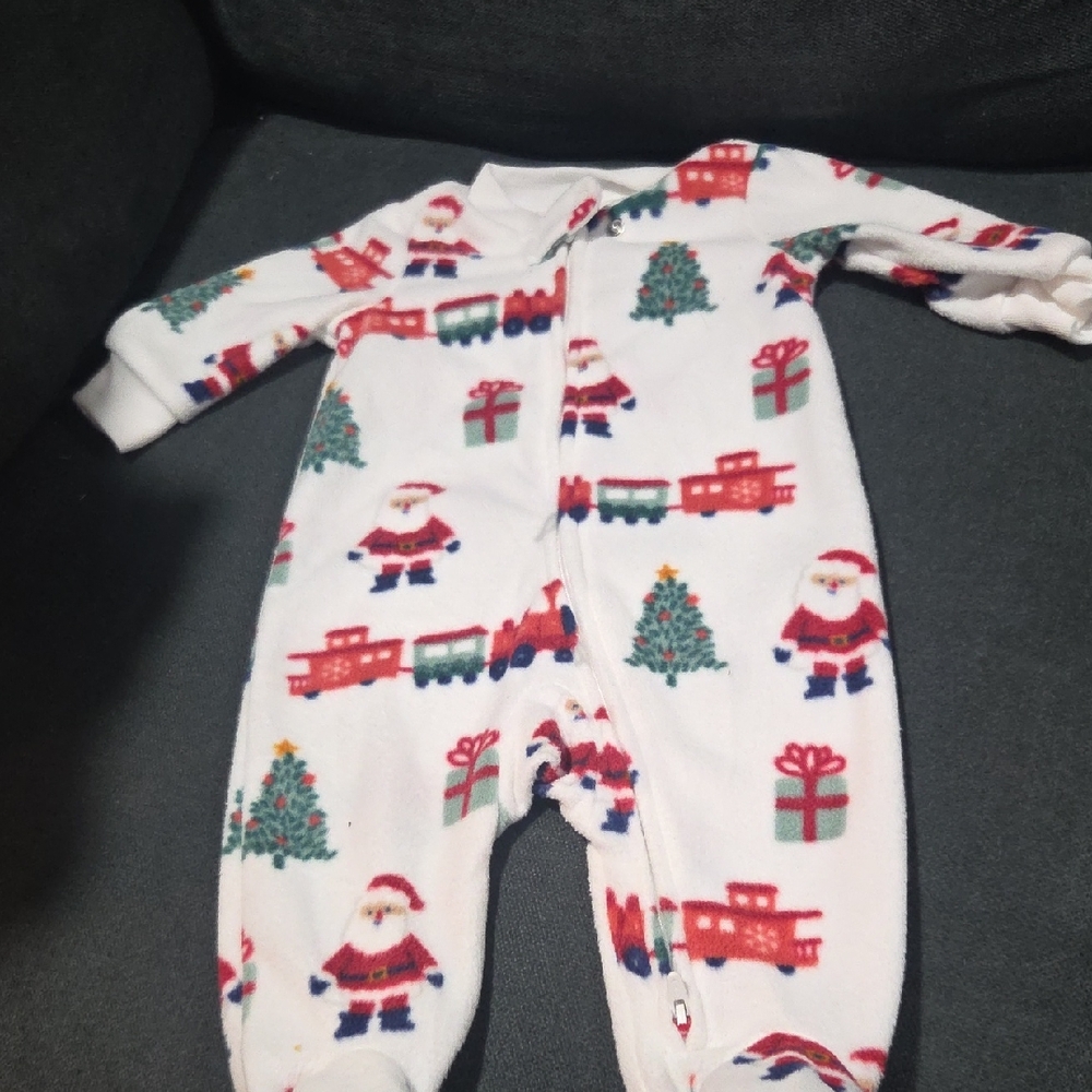 Carter's White Santa and Train Kids One Piece